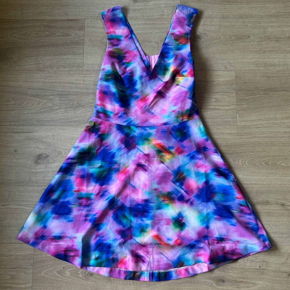 Felicity & Coco Abstract Watercolor V-Neck Cutout Back Fit Flare Dress